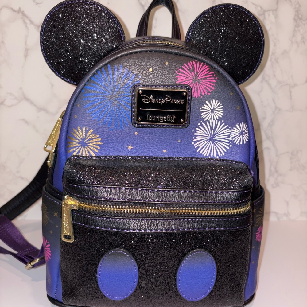 Loungefly Disney Parks Fireworks Backpack - Black, Blue, Pink, Gold